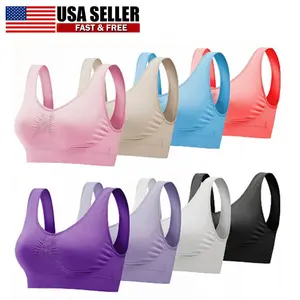 [3 Pack] Sport Bras Seamless Wire-Free Light Support Tank Sports Yoga Sleep Bra US