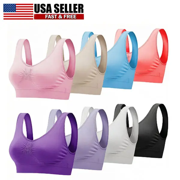 [3 Pack] Sport Bras Seamless Wire-Free Light Support Tank Sports Yoga Sleep Bra US