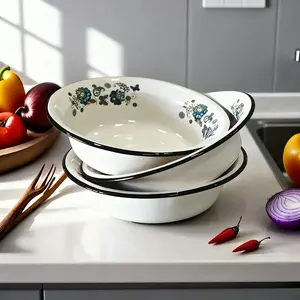 Vintage Enamel Bowl - 500-1000 mL Thickened, Scratch-Resistant, Eco-Friendly, Sturdy Tableware, Non-Toxic BPA-Free Nonstick Bowl for Food Storage & Fruit Washing