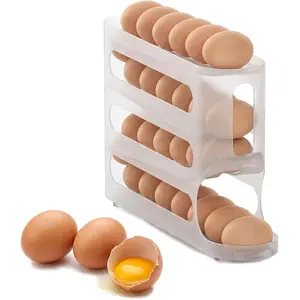 4-Tier Sliding Fridge Egg Holder, Space-Saving Home Organizer Storage Box for Refrigerator & Countertop, Holds Up to 30 Pcs