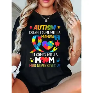 Autism Awareness Mom TShirt Featuring Supportive Message Vibrant Typography Breathable Fabric Casual Crew Neck Short Sleeve