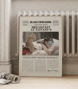 Breakfast at Tiffany’s Movie Poster, Audrey Hepburn Retro Newspaper Wall Art, Vintage Black White Print, Romantic Aesthetic Decor