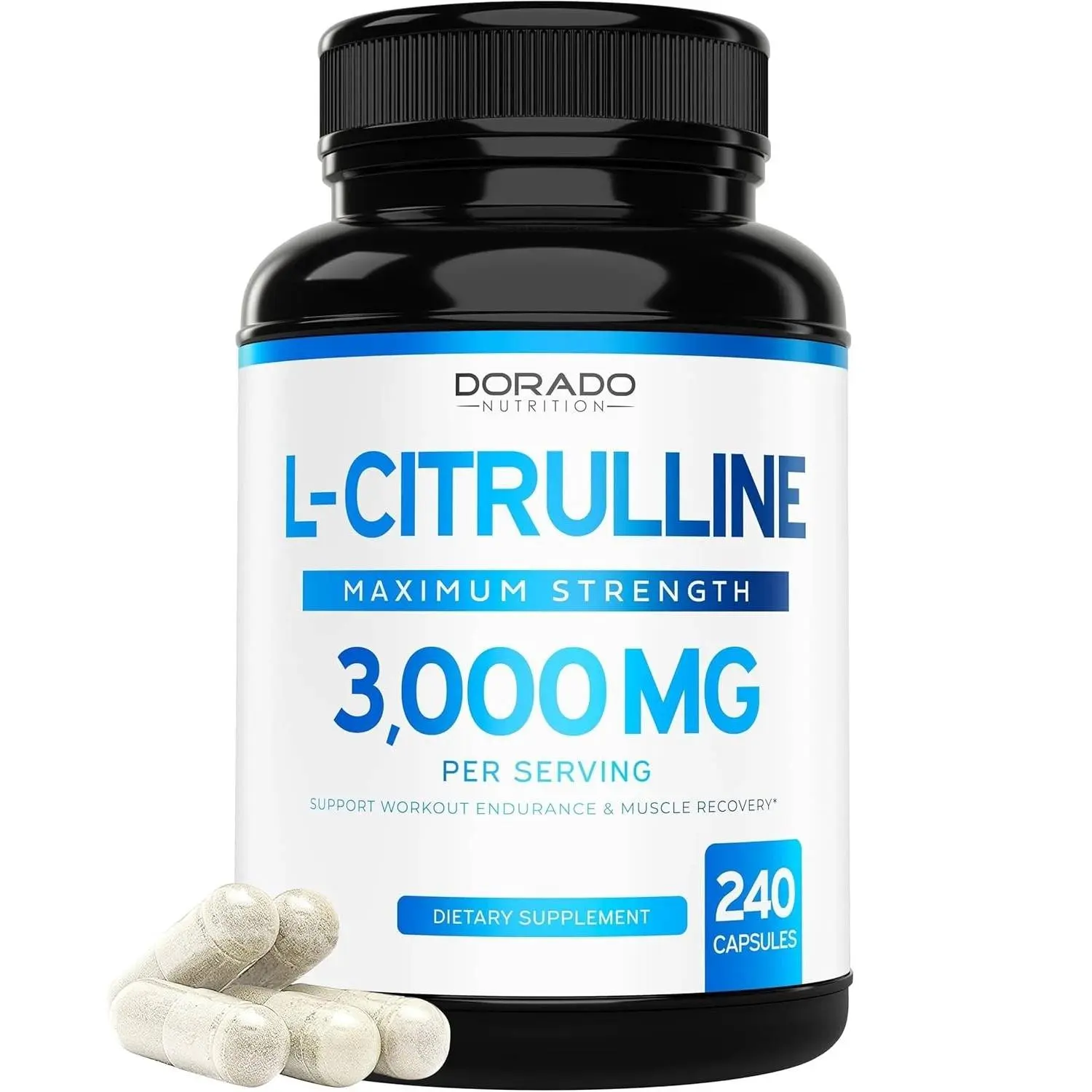 L-Citrulline 3000mg GMP Certified & Non-GMO Free Form Amino 240 Capsules, Sugar Free, Dairy Free