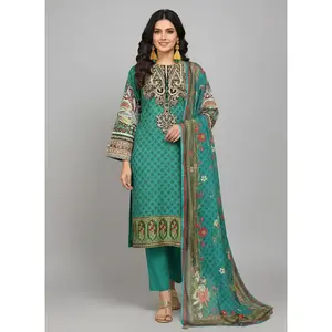 J. Embroidered Printed Lawn 3pc Suit