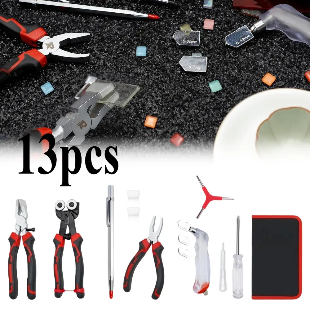 8PCS Glass Cutting Tools, 8" Tile Nippers, 8" Glass Running Pliers with Curved Jaws, 6" Breaker Grozer Pliers, Glass Cutter Kit for Stained Glass, Tiles, Mosaic Cutting, Oil Feed Glass Cutters Tools Kit for Stained Glass, Tiles, Mosaic Cutting
