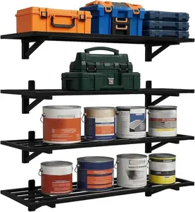 Black 4-Pack 1.5x4ft Steel Wall-Mounted Shelf, 792lbs Load Capacity, Adjustable Work Tools Organizer, Heavy-Duty Storage with Click-Lock Tabs, Easy Installation for Garage, Warehouse