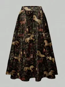 Gothic Dark Mystery Halloween Print Multi-Layer Cake Skirt (women's), Stylish Women's Dress, Perfect for Halloween Parties, Womenswear, Fitted, Animal Print, Long Length