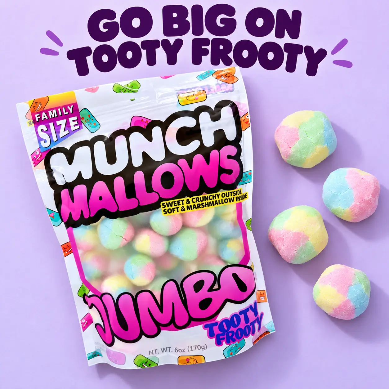 Jumbo Tooty Frooty Munch Mallows, Viral Candy Snack  Packet Crunchy Fruity marshmallows Mix  Packaged marshmallows