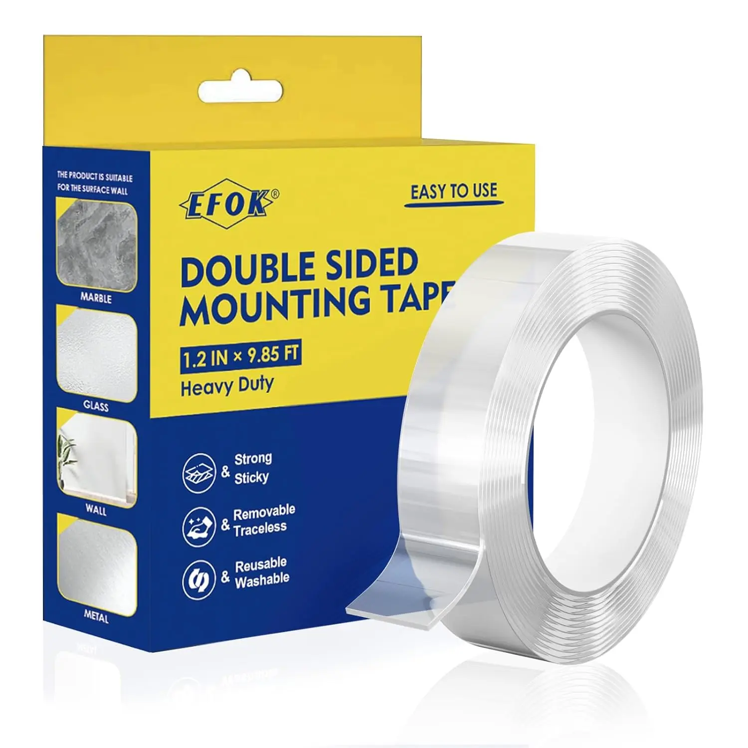 Double Sided Tape Heavy Duty, Nano Tape Mounting Tape Clear Multipurpose Strong Adhesive Tape for Home, Office, 1.2 in × 9.85 FT velcro  strips bomei  tape removable clear mounting tape heavy duty doble sided Double-Sided Removable