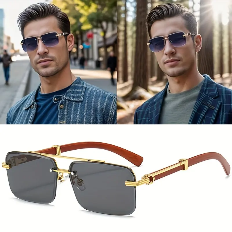 Trendy Square Sunglasses for Men Women Semi Rimless  Double Beam Frame Shades 90s Vintage Retro Sun Glasses UV400 Protection vintage square shades  fashion rimless sunglasses  fashion Unisex Vintage cheap  shades tiktok  shopsunglass fashion eyeglass tikt