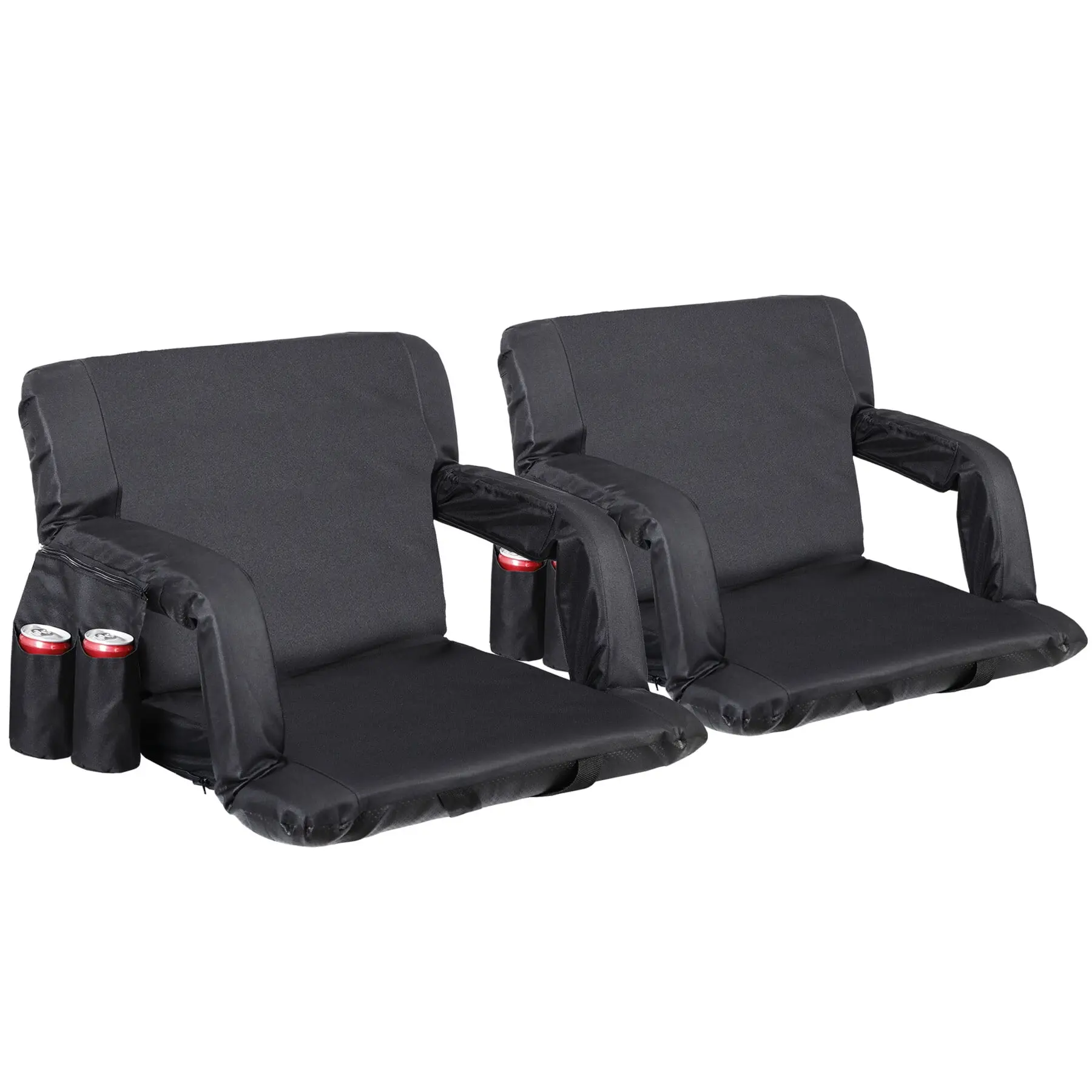 Segawe 2-Pack Padded Stadium Bleacher Seats with Armrests, 25-in Wide, 6 Reclining Positions, Black, Adjustable Straps, Portable, Waterproof for Concerts, Outdoor Events,summerwins
