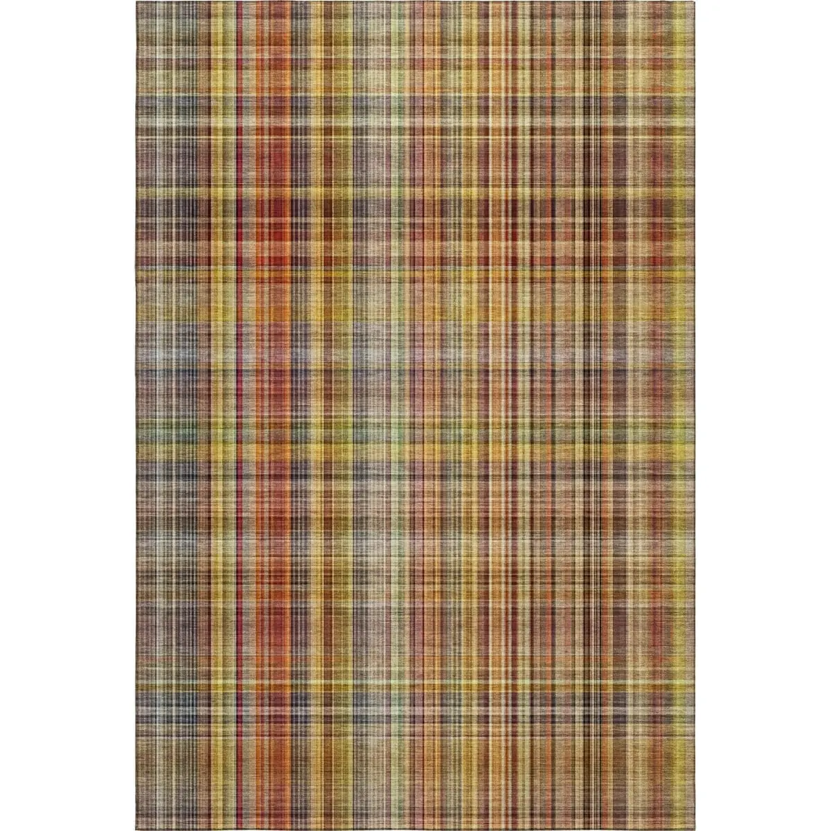 212 MAIN 3x5 ft. Rust Gold & Green Plaid Flat Pile Area Rug, Machine-Made Rectangle, Washable, UV Protected, Transitional