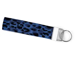 Blue Leopard Handmade Keychain Wristlet - 6 Inch Metal Key Ring & Fabric Pattern - Perfect for Car Keys - Eye-Catching Wild Side Accessory