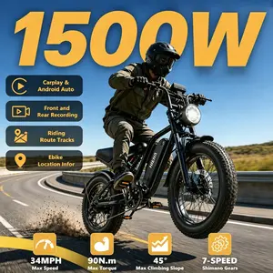 Hieha 2026 New Generation Smart Electric Bike (ebikes) - 1500W High-Speed Motor, 34MPH Top Speed, CarPlay Display, Dual HD Cameras, APP Integration, Waterproof All-Terrain Off-Road Bike, #fathersdaygift,father'sdaygifts