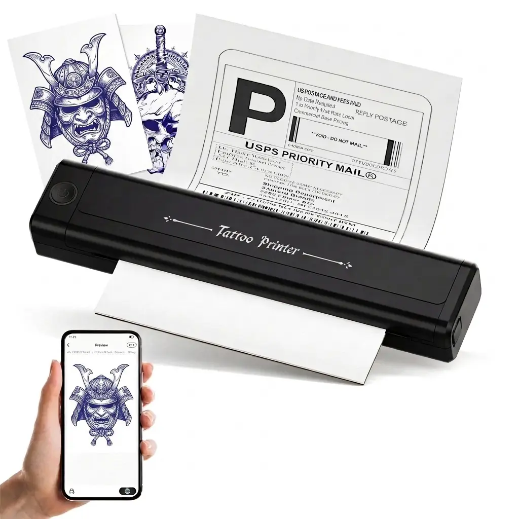 Wireless Tattoo Printer, A4 No-Ink Bluetooth Thermal Transfer Machine with App Control, Compatible with iPhone, Android & PC, Portable Stencil Maker for Beginners (Uses Thermal Paper)
