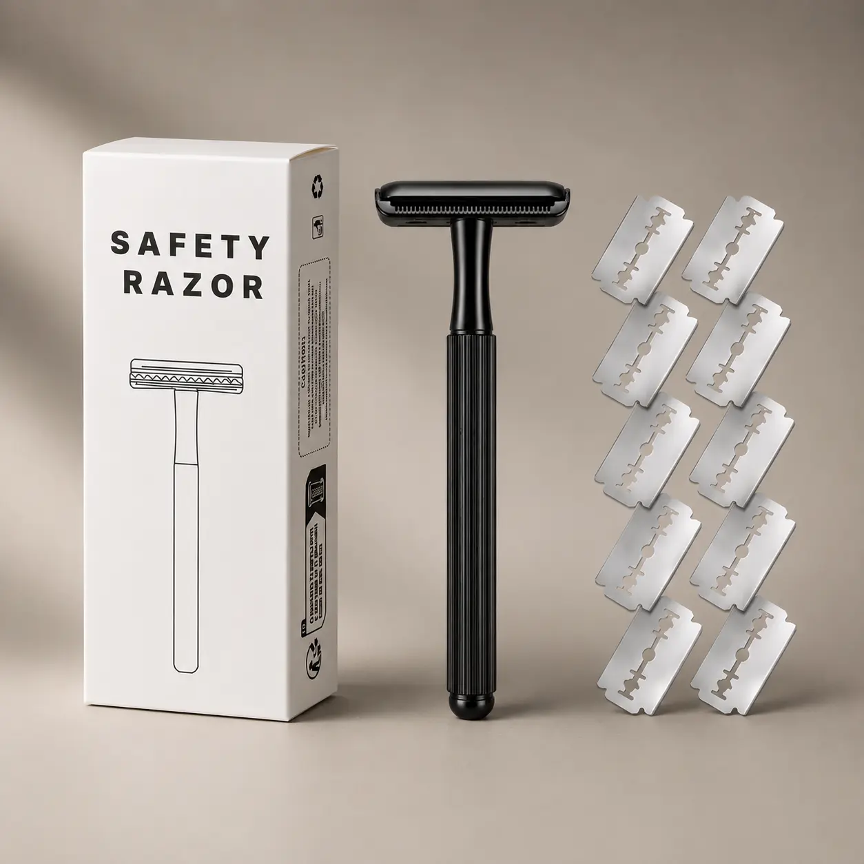 Premium Stainless Steel Safety Razor with 10 Double Edge Blades | Reusable Metal Razor | Black & Rose Gold