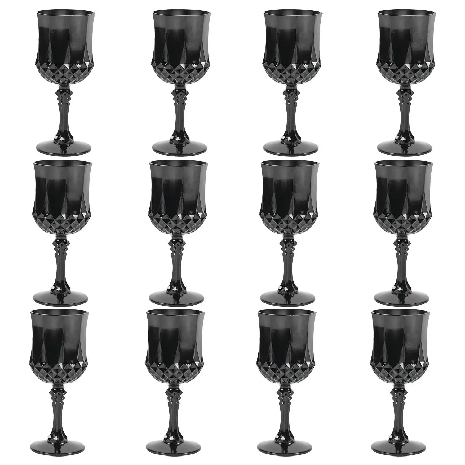 6 3/4" 8 oz. Black Patterned Disposable Plastic Wine Glasses - 12 Ct., Tableware, Wine Glass Print
