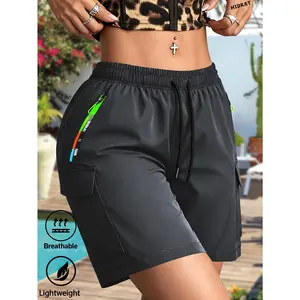 Women'S Summer Thin Breathable Multi-Pocket Shorts, Elastic Waist Drawstring Design, Large Patch Pockets on Both Sides, Fashionable Zipper Pocket Cargo Pants, Suitable for Beach Daily Leisure Outdoor Work Wear Casual Womenswear