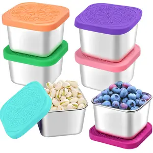 6Pack 6oz Stainless Steel Snack Containers Storage Box, Easy Open Leak Proof Metal Toddler Snack Containers with Silicone Lids, Stackable Metal Lunch Box for Daycare, School and Travel