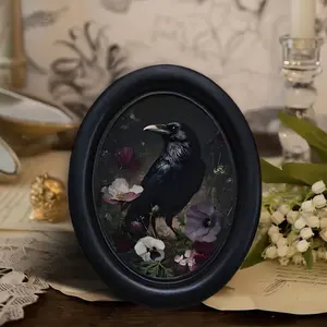 Vintage Oval Frame Artistic Decorative Painting, Gothic Aesthetic Raven Floral Art Wall Hanging, Living Room Entryway Soft Furnishing Decoration, Unique Wall Decor, Gift for Gothic Enthusiasts, Ornaments