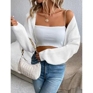 Women's Lightweight Shrug Sweater for Dresses & Tops Long Sleeve Open Front Knit Crop Bolero Cardigan White S