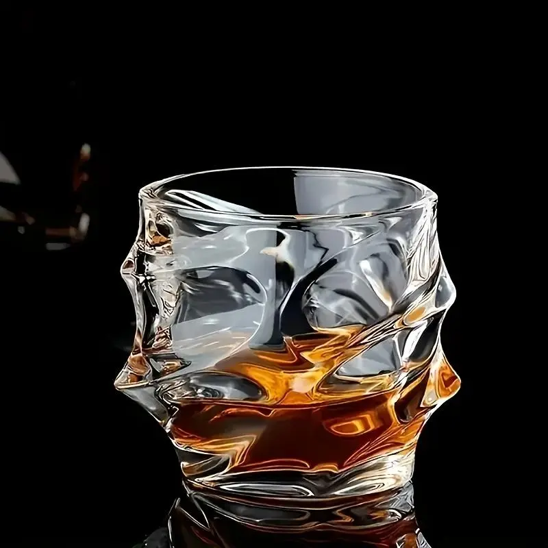 Glass Whisky Glass, 4 Counts Creative Design Whisky Glass, Whiskey Glass Set, Whiskey Cups, Reusable Premium Drinking Glasses for Home Kitchen Party, Bar Utensils, Drinkware