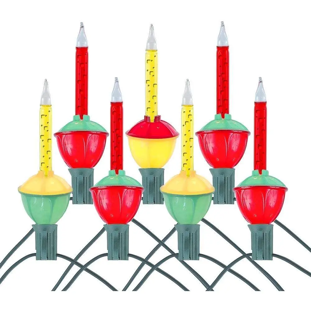 Traditional Bubble Light Set, 6 Feet 7 Bulbs Red/Yellow Liquid with Multicolor Bases, 5 Watt E12/C7 Bulbs for Indoor Christmas Trees, Nostalgic Holiday Home Decor