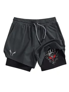 Men's Pattern Print Regular Fit Multi-Pocket Double Layer Shorts, Summer Quick-Dry Breathable Workout Running Shorts, Lightweight Workout Shorts