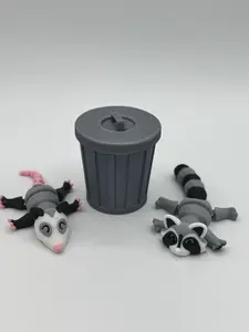 Raccoon or Opossum w/ Trash Can Flexi Fidget Toy Pet 3D Printed Gift Articulated Imaginative Play Desk