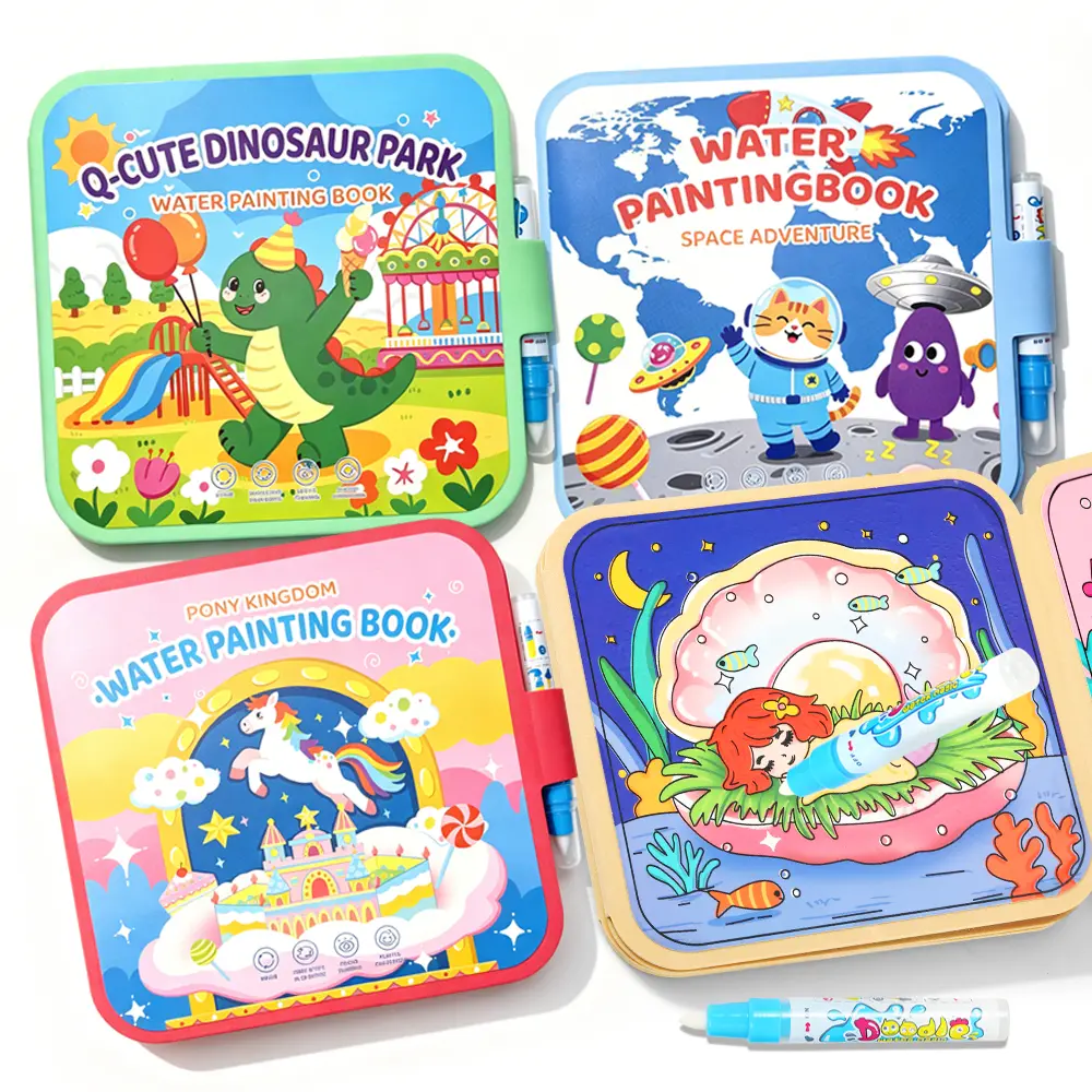 K'ONLE Reusable Water Painting Books  –  Magic Water Reveal Coloring Books with Water Pens (Fairy Tale, Animal & Dinosaur) No-Mess Coloring & Reusable Fun Travel Activity