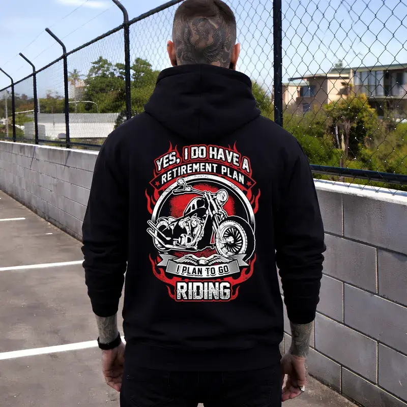 Biker Retirement Plan Hoodie, Motorcycle Riding Design, Funny Motorcycle Rider Hoodie, Harley Style Riding Apparel, Menswear