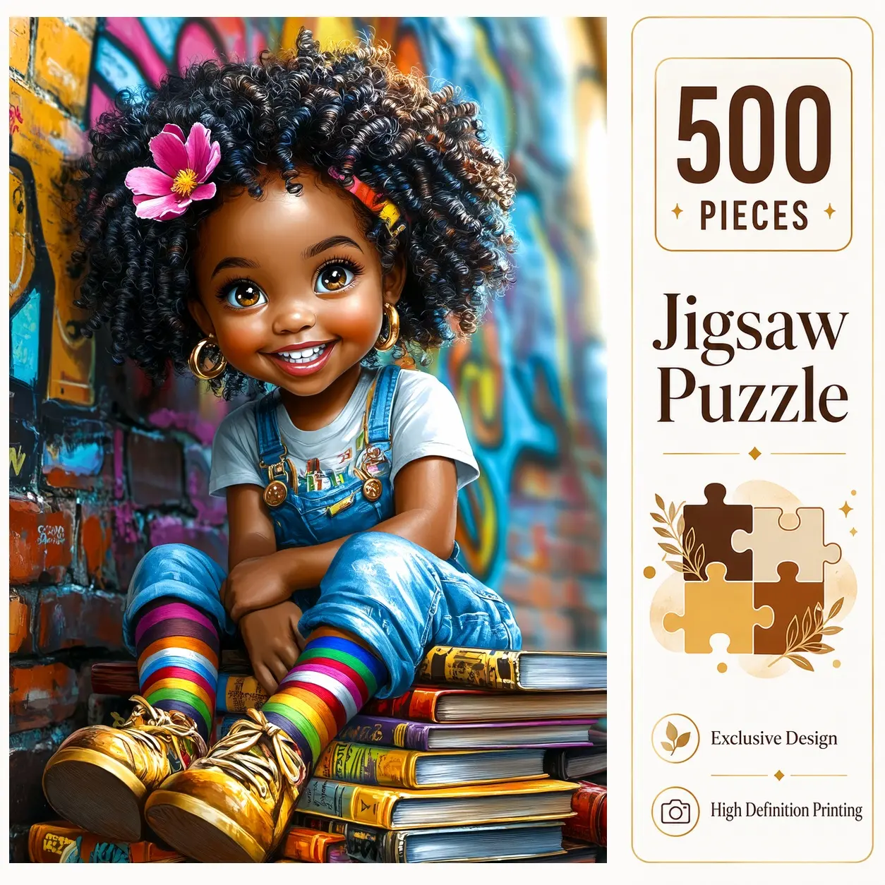 Colorful Book Girl 500 Pieces Jigsaw Puzzle, Graffiti Reading Art Puzzle for Adults, Family Game for Relaxation and Stress Relief, Brain Exercise Challenge, Wall Decor, Gift for Puzzle Lovers and Seniors, 15x20.5inch(38x52cm)