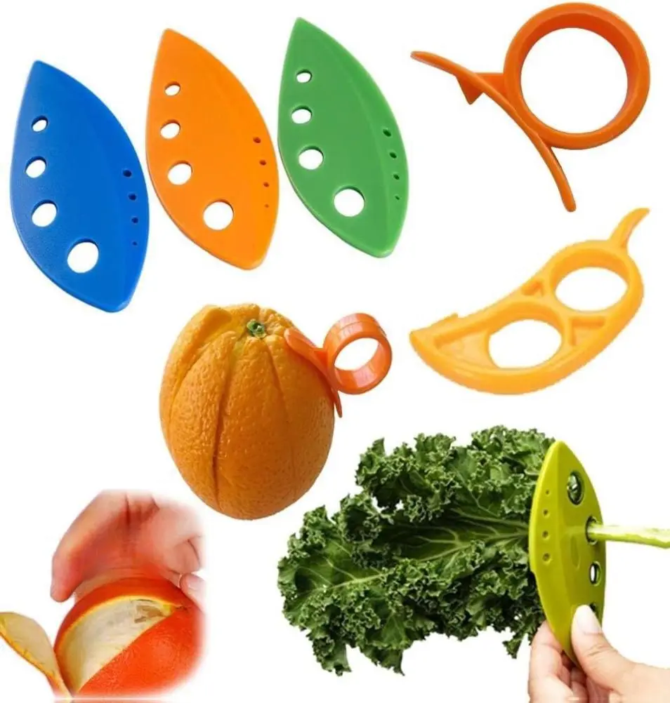 Kitchen Utensil Set - 3 Herb Strippers with Holes, 2 Citrus Peelers with Scoring Blades for Kale, Rosemary, Dill, Orange, Grapefruit, Lemon