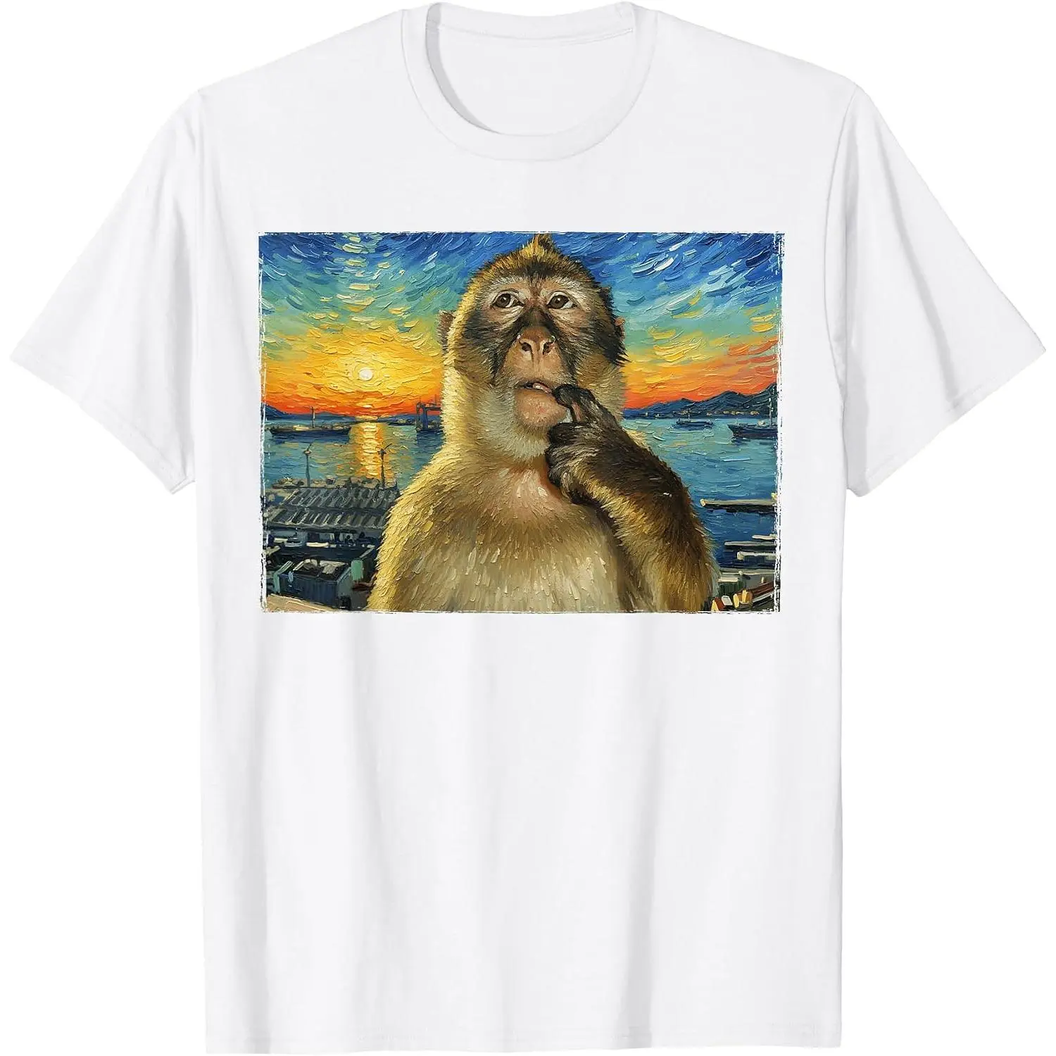 100% Cotton Funny Thinking Monkey Meme Brainrot Monkey Philosophy T-Shirt Unisex White Clothing Streetwear