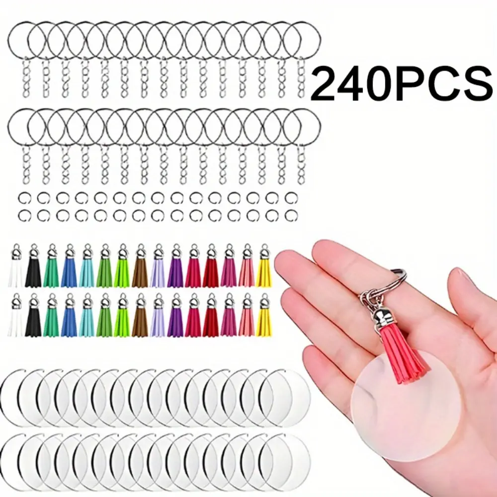 Sublimation Blanks Keychains Products, 240 PCS Keychains Tag Bulk with 2 Inch Heat Transfer Double-Side Round Coasters Blanks, Key Chains, Tassels, Jump Rings for Ornament Making DIY Art Craft Supplies
