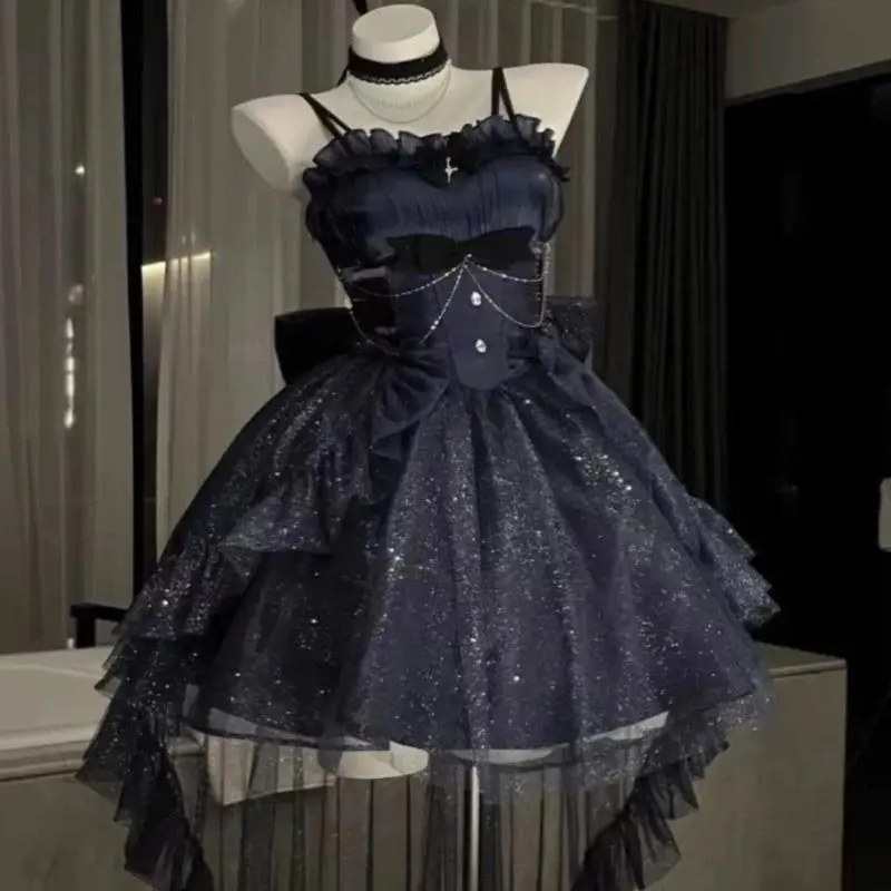Vintage Gothic Lolita Dress Set Women Harajuku Bow Ruffles Party Dress Female Elegant Korean Popular Clothes French Summer