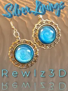 Silver Linings Sterling Silver Hook Earrings with Blue and White Swirls, Raised Round Clear Resin Mesh, Unique Hand-Made Design