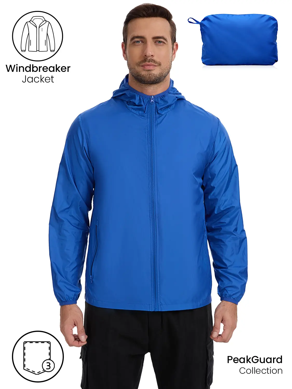 Kitmaz Unisex Packable Windbreaker Jacket, Lightweight Windproof & Water Repellent Outdoor Rain Shell with 2 Pockets