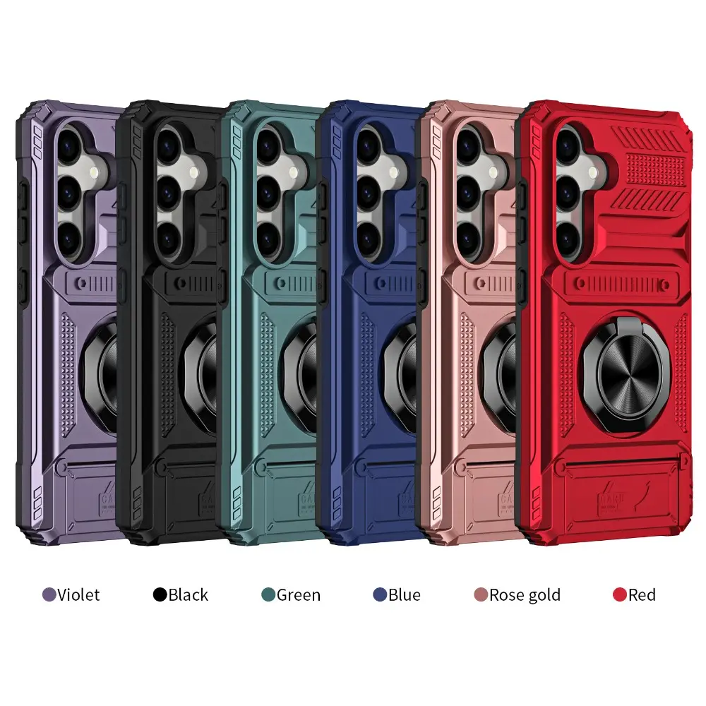 Heavy Duty Armor Case with Magnetic Ring Kickstand and Slide Camera Cover for Samsung Galaxy A14 A15 A16 A26 A17 A35 A36 A55 A56 S23 S24 S25 ULTRA EDGE FE PLUS Rugged Shockproof Protective Bumper with Anti Scratch and Anti Drop Protection Comfort Grip, Ac