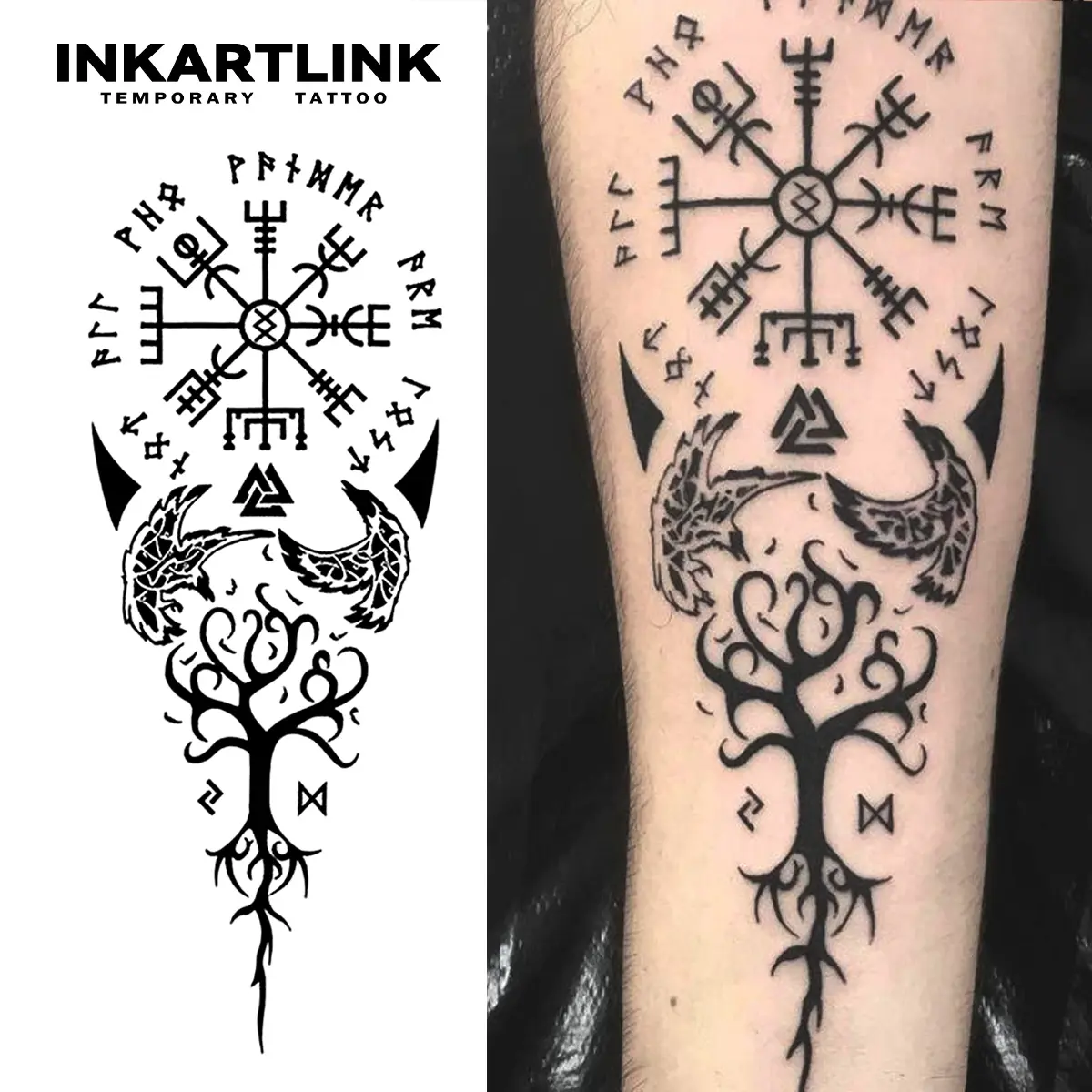 INKARTLINK Realistic Fake Body Art, 2-Piece Totem Series Long-Lasting Sticker Art Set for Men and Women