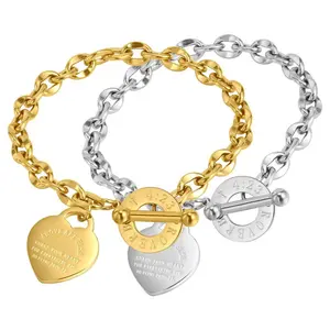 Women's Charm Stainless Steel Heart Bracelet Silver Girl Link Chain Bangle Gift