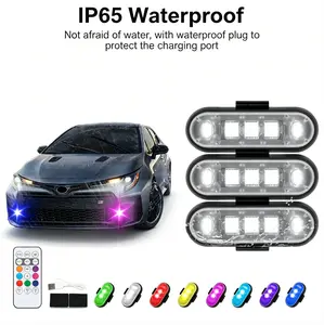 【6PCS Wireless LED Lights for Car with Remote Control - Underglow Kit】LED Strobe Lights 8Colors USB Charing lP65 Waterproot Anti-Collision Warning Light for Car Interior, Truck, Motorcycle, e bike,summerwins