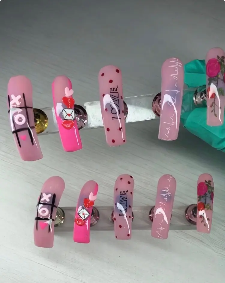 Pink Valentines Day Acrylic Press Ons