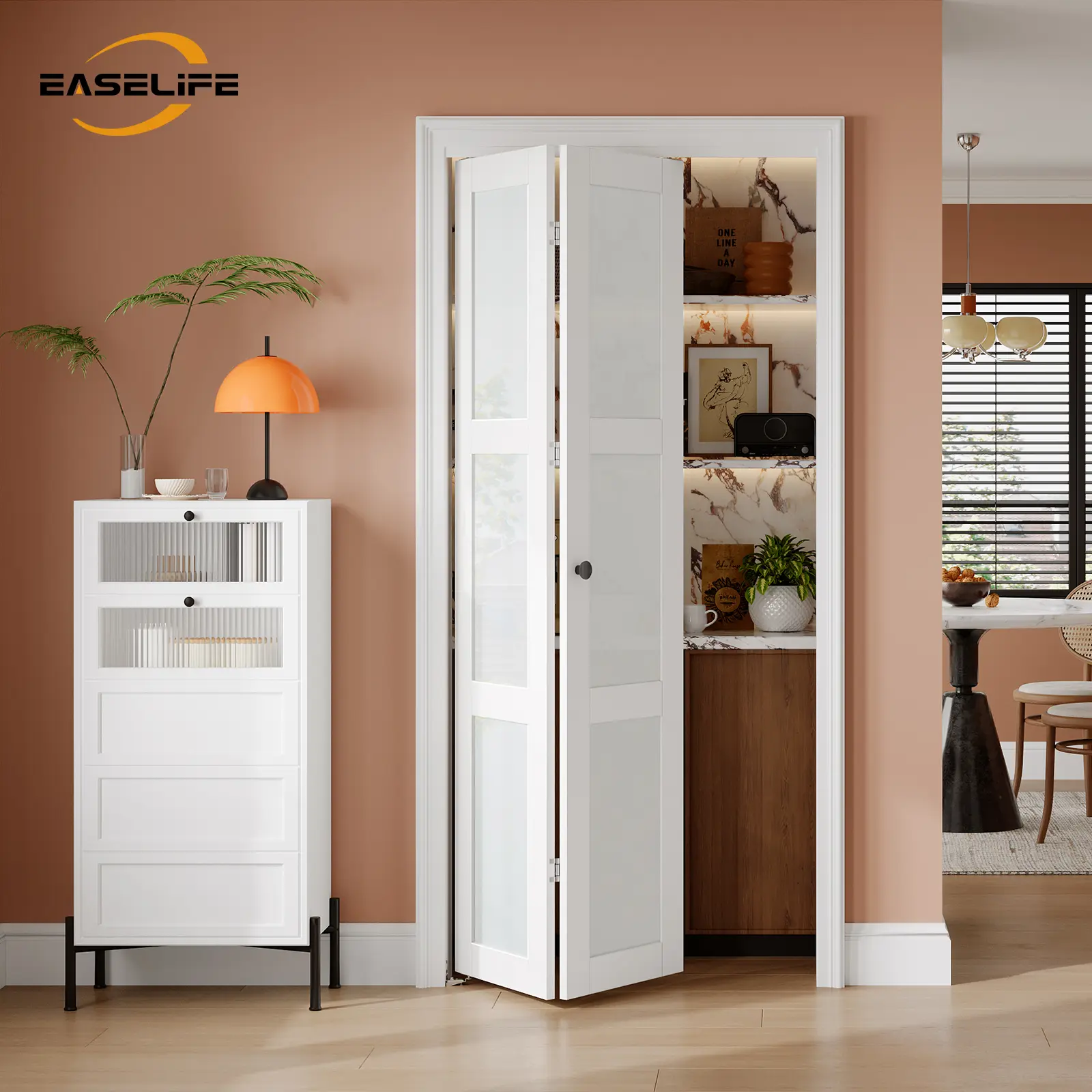 Easelife Frosted Glass & Wooden Frame Bi-Fold Frame Door Kit, Modern Home Improvement Sliding Glass Doors with Hardware, Waterproof Scratch-Resistant for Wardrobe Closet Armoire, Easy to Install, Modern Armoire Wardrobe