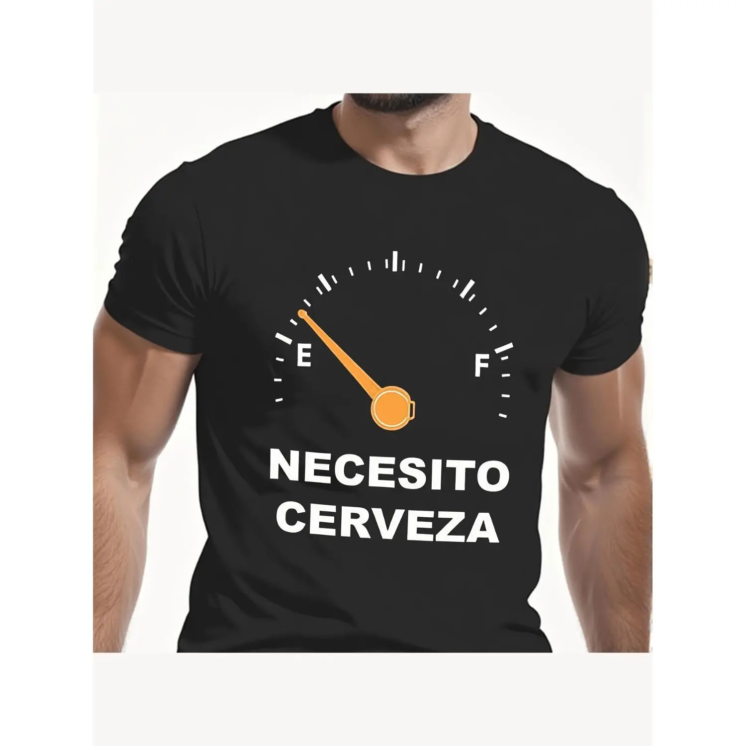 Humorous Men's Spanish Beer T Shirt with "Necesito Cerveza" Slogan and Fuel Gauge Print Cotton Short Sleeve Casual Tee