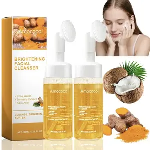 Amococo Turmeric Cleansing Mousse 2 Bottles, Summer Face Turmeric Cleanser with all-natural Turmeric Extract Effectively cleanses pores gently and helps skin stay refreshed, suitable for all skin types