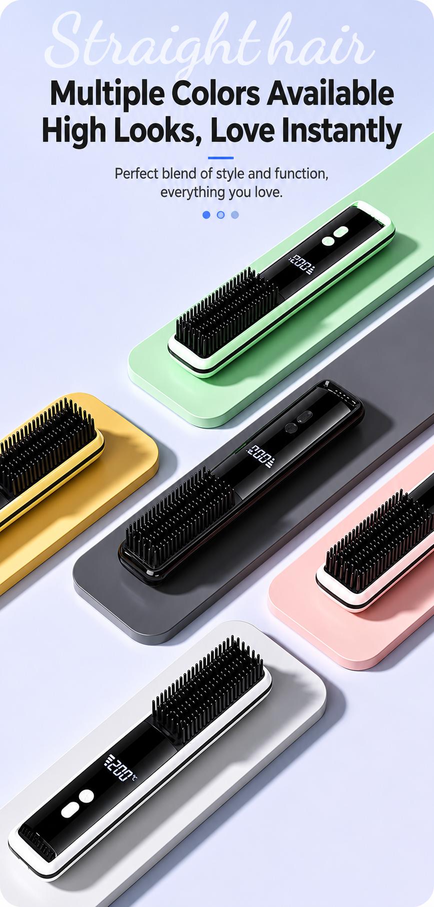 Lightweight Hair Straightener Brush with MCH Rapid Heating, 3 Temp Levels & Cool Air Styling, Fast Charging Travel Ready Hair Tools with Digital Display, Adjustable, Cordless, Anti-Frizz, Dual Voltage, Smooth, Straightening Curly Hair Lightweight Hair Straightener Brush with MCH Rapid Heating, 3 Temp Levels & Cool Air Styling, Fast Charging Travel Ready Hair Tools with Digital Display, Adjustable, Cordless, Anti-Frizz, Dual Voltage, Smooth, Straightening Curly Hair
