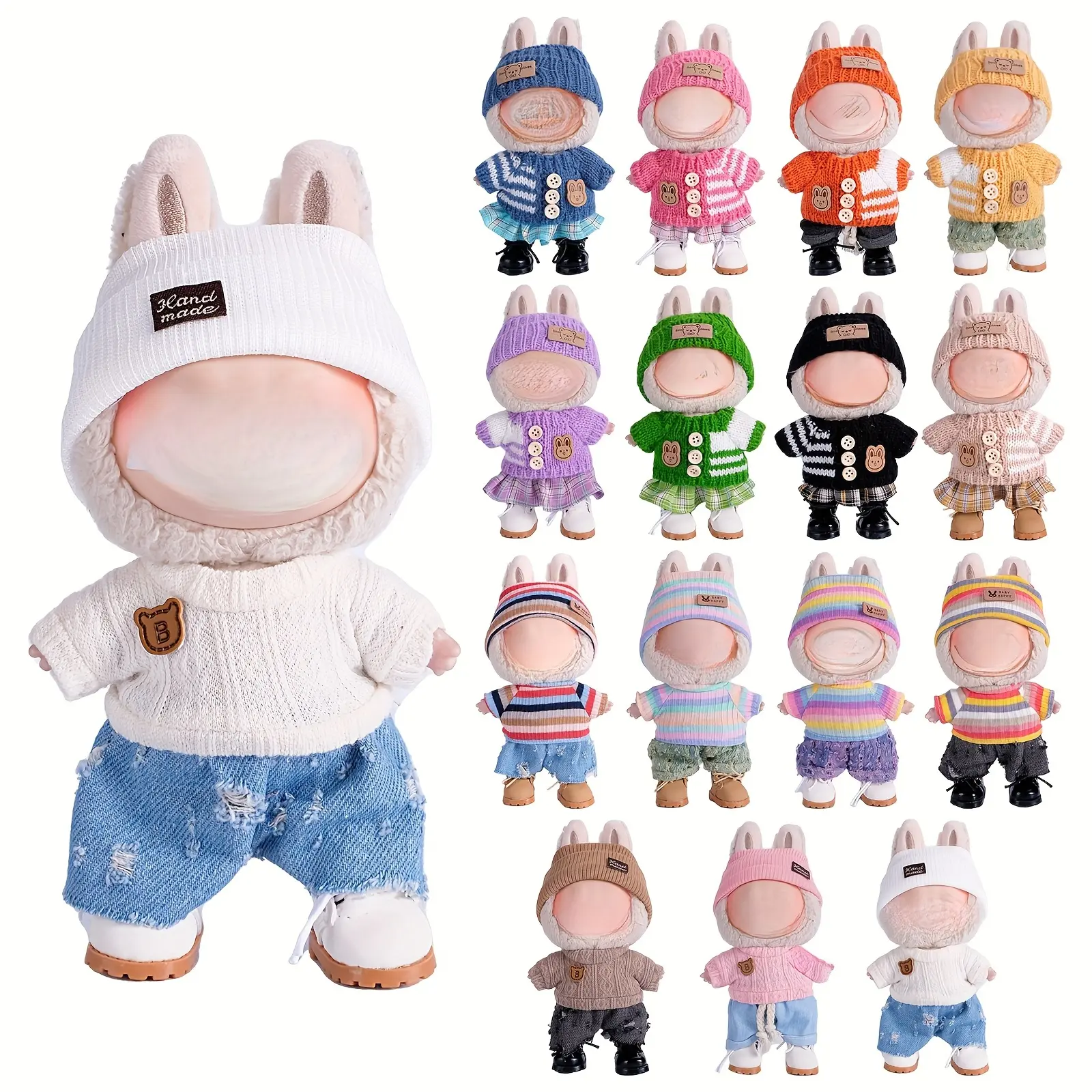 6.69inch Labubu Set with 3, Stylish Fisherman Hat, Sweaters, Pants or ...
