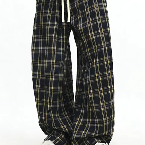 Men's Checked Plaid Pajama Pants - Soft Straight-Leg Lounge Bottoms with Drawstring Waist for Sleep, Home Wear, Outdoor Nightwear