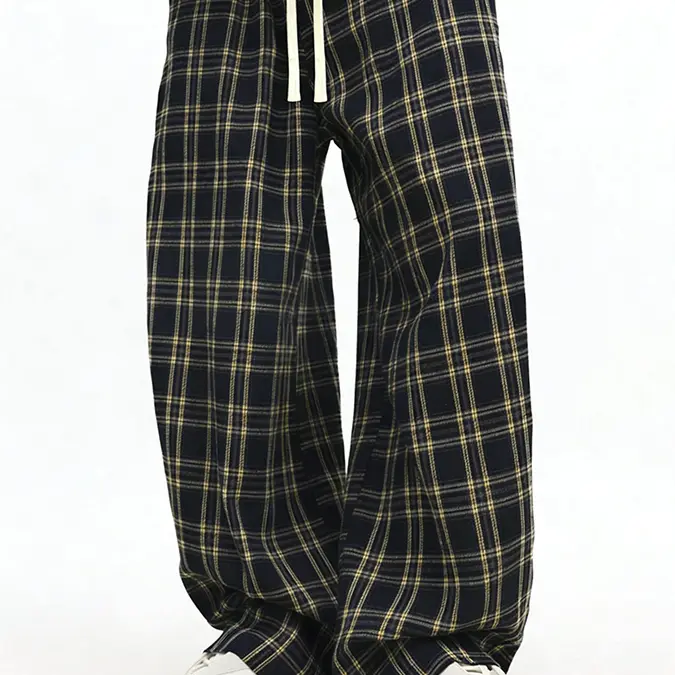 Men's Checked Plaid Pajama Pants - Soft Straight-Leg Lounge Bottoms with Drawstring Waist for Sleep, Home Wear, Outdoor Nightwear